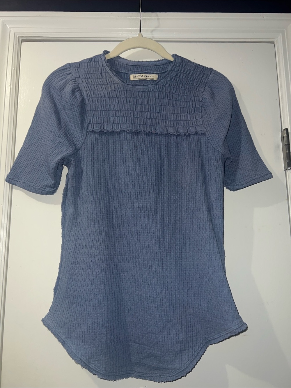 We The Free Dusty Blue Ribbed Short Sleeve Top